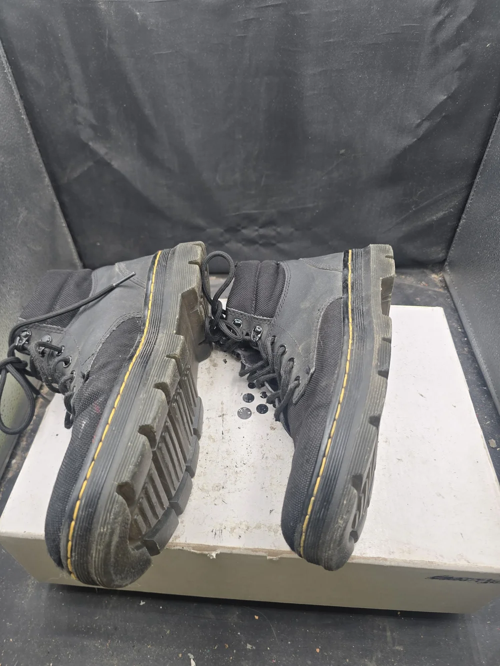 Dr. Martens Black Canvas‎ Lace-Up Boots with Yellow Stitching